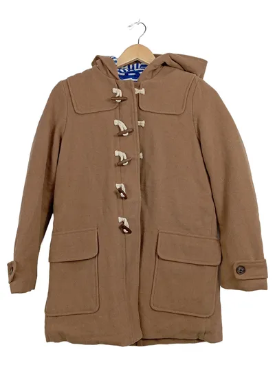 Boden Dufflecoat Kinder Gr. 152 Beige Wolle Kapuze Toggle Mantel