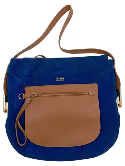 BOSS Damen Henkeltasche Blau Wildleder Leder Elegant 35x33 cm