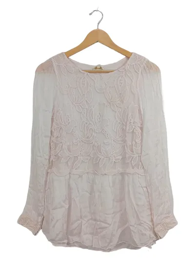 Ambra Damen Bluse Langarm Spitze Rosa Gr. 36/S Viskose Seide