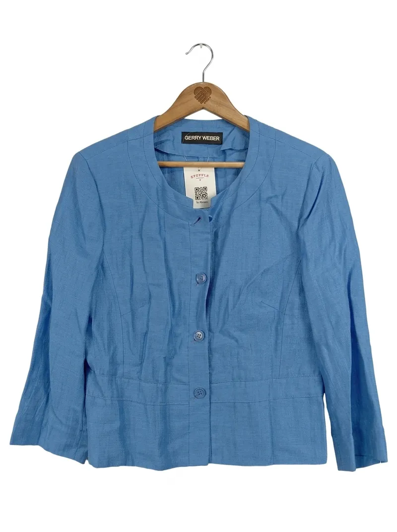 Gerry Weber Damen Blazer Gr. 38 Blau Leinen Klassisch Business 1