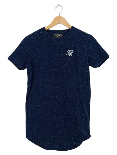 SikSilk Herren T-Shirt Gr. XS Blau Meliert Longline Streetwear Logo