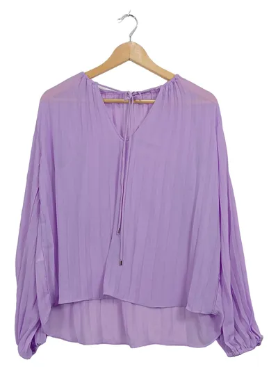 MANGO Damen Bluse Plissee Bindedetail Lila Gr. M 38 Chiffon