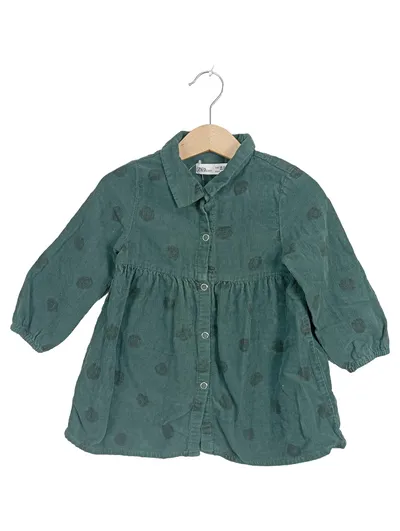 ZARA Baby Mädchen Cordkleid Gr. 92 18-24 Monate Grün Punkte