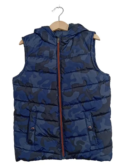 Palomino Kinder Steppweste 122 Blau Tarnmuster Outdoor Kapuze