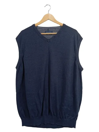Casa Moda Herren Pullunder V-Ausschnitt Gr. 46/S Blau Casual Baumwolle