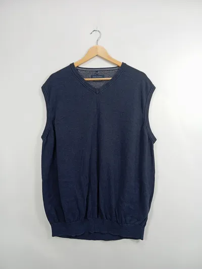 Casa Moda Herren Pullunder V-Ausschnitt Gr. 46/S Blau Casual Baumwolle