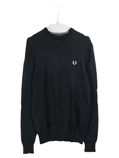 Fred Perry Pullover Herren Gr. XS Schwarz Wolle Logo Strickpullover