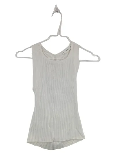 MANGO Damen Top Gr. S Weiß Rippstrick Cut-Out Rücken Basic