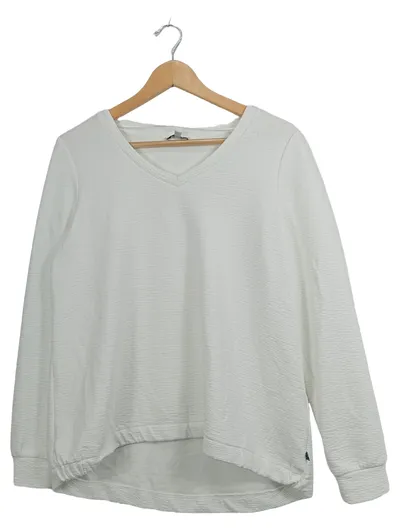 Street One Pullover Damen Gr. 40 L Weiß Struktur V-Ausschnitt Langarm Shirt