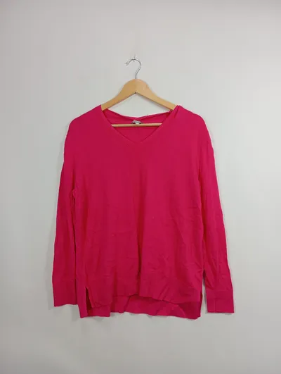 Street One Pullover Damen Gr. 40 L Pink V-Ausschnitt Viskose Baumwolle Strick