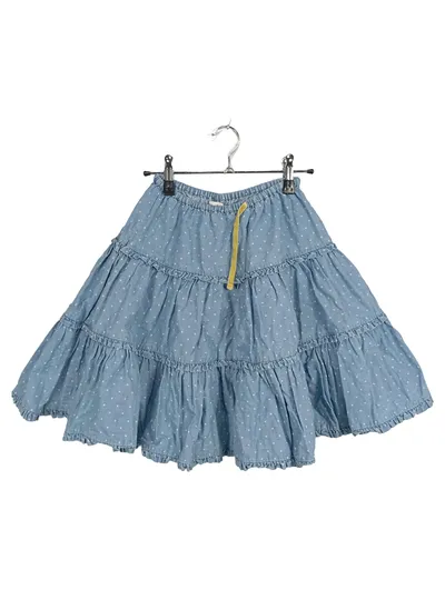 Mini Boden Mädchen Rock Gr. 140 Blau Punkte Rüschen Baumwolle