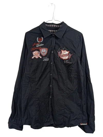 SOCCX Damen Hemdbluse XXL Schwarz Stickerei Patches Dublin Heritage