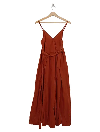 Simplee Damen Jumpsuit Overall Maxilänge V-Ausschnitt Orange Gr. 38/M Sommer