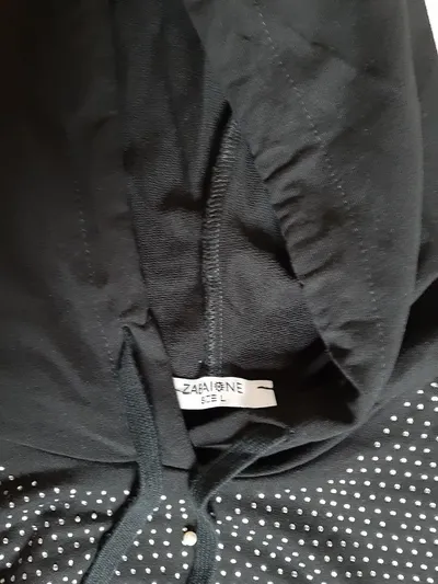 Zabaione Damen Hoodie Kapuzenpullover Gr. L Schwarz Strass Perlen