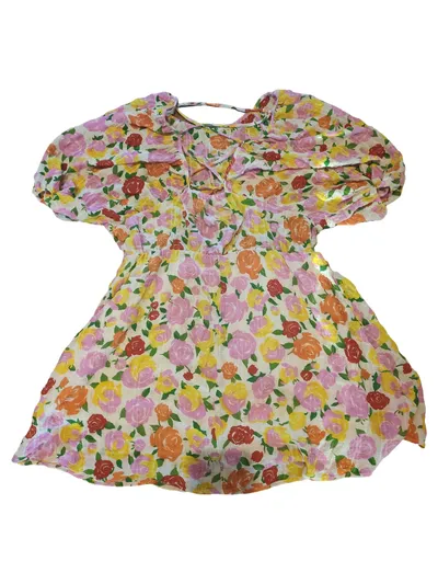 MANGO MNG Sommerkleid Gr. 42/XL Bunt Blumen Floral Rückenausschnitt Kurzarm