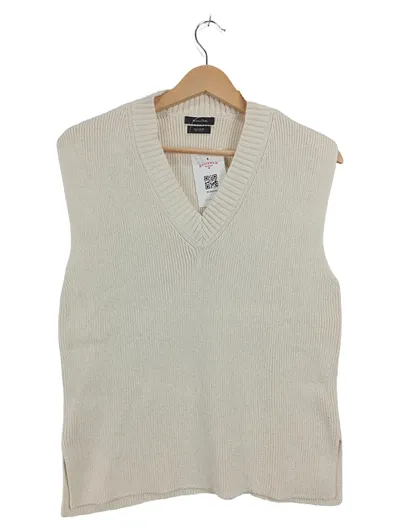 Massimo Dutti Pullunder Strickweste Damen Gr. 40 L Beige Baumwolle V-Ausschnitt