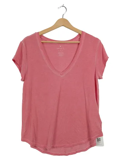 American Eagle Outfitters Damen T-Shirt V-Ausschnitt Rosa Gr. M Viskose