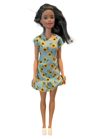 Barbie Ankleidepuppe Stoff Kleid Rüschen Farbenfroh Mehrfarbig 30cm