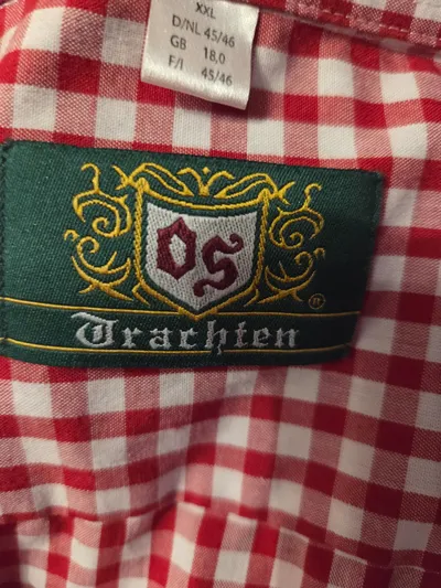 OS Trachten Karohemd Herren XXL Rot Weiß Langarm Trachtenhemd Oktoberfest