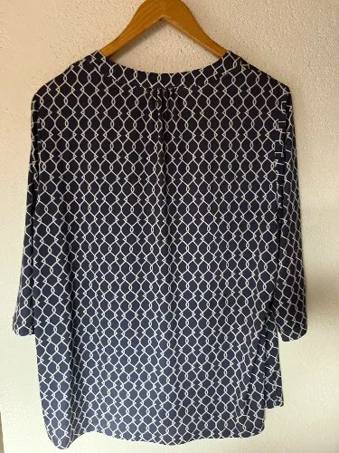 atelier GOLDNER Damen Bluse Gr. 42 Blau Grafisch 3/4-Arm Casual
