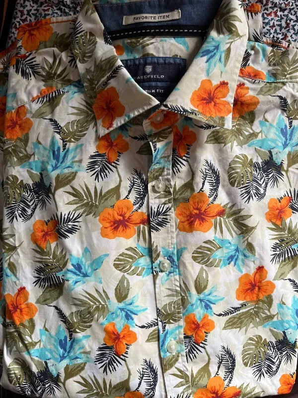 BASEFIELD Herren Hemd Blumenmuster Gr. 46/S Casual Langarm Baumwolle Mehrfarbig 2