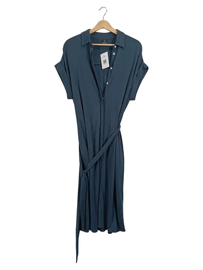 MADELEINE Hemdblusenkleid Maxikleid Business Viskose Petrol Gr. 38 M