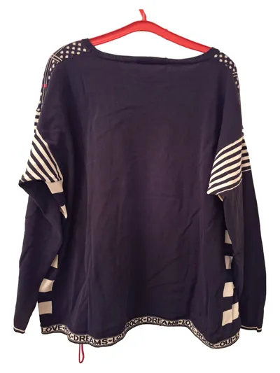Oui Damen Pullover Gr. 42 XL Mehrfarbig Grafisch Karo Herzen Schriftzug Casual
