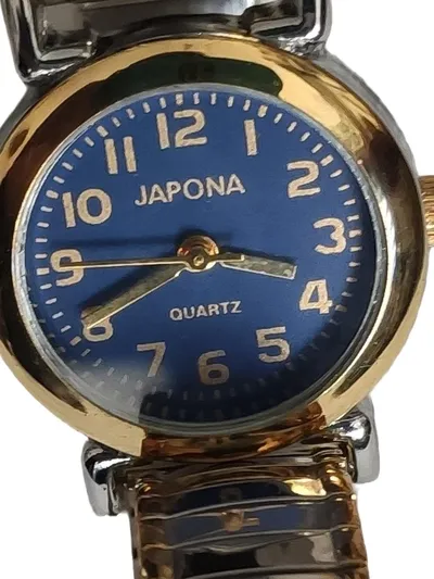 Japona Damen Armbanduhr Quarz Blau Gold Silber Flexband Klassisch