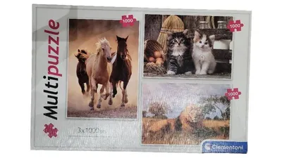 Clementoni Multipuzzle 3x1000 Teile Pferde Katzen Löwe Tiermotive