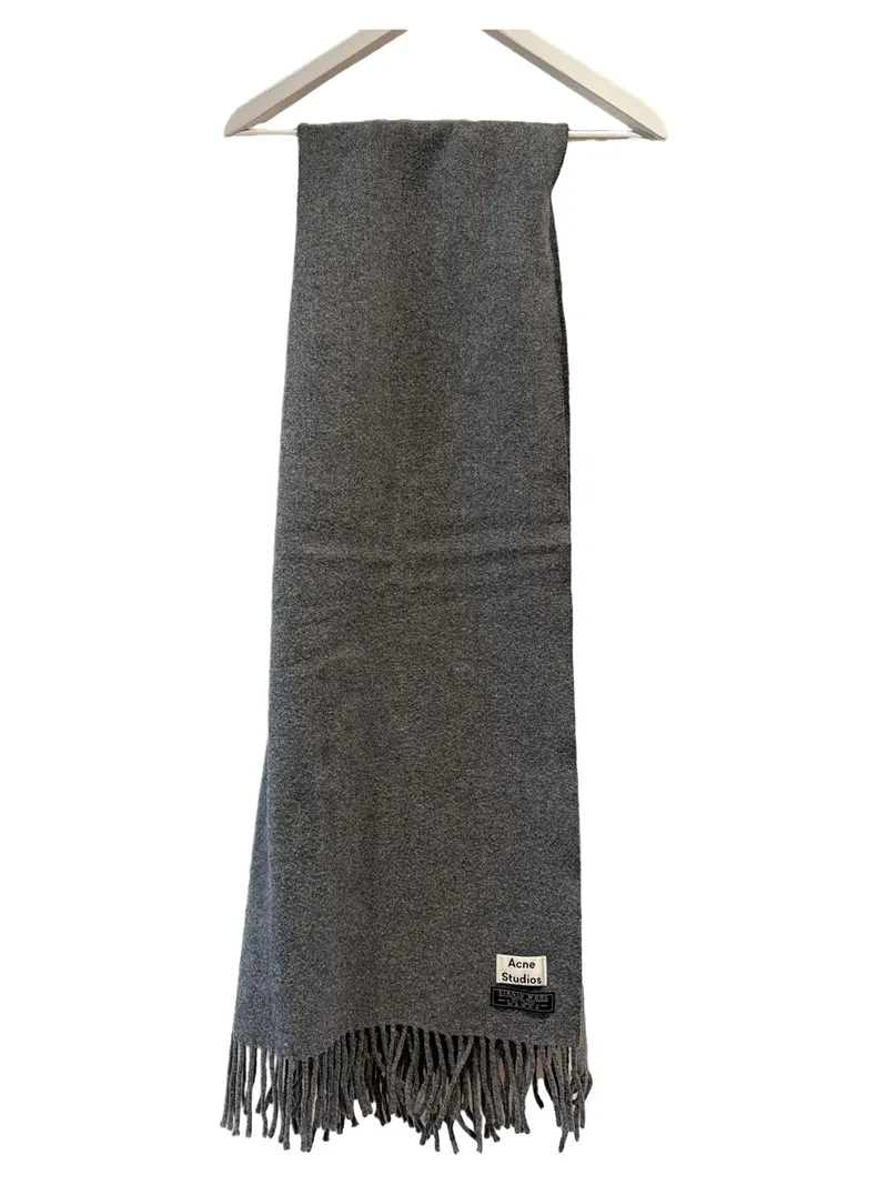 Acne Studios Schal Grau Schurwolle Virgin Wool Fransen 182x67cm Italien 2