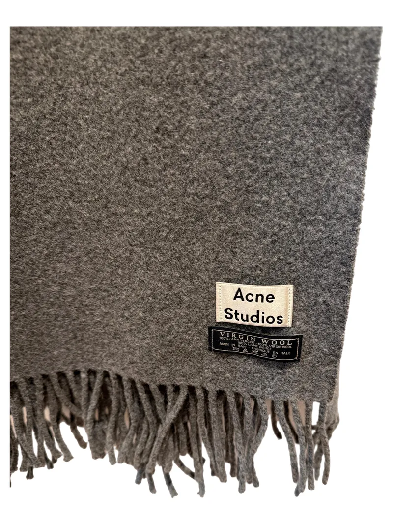 Acne Studios Schal Grau Schurwolle Virgin Wool Fransen 182x67cm Italien 4