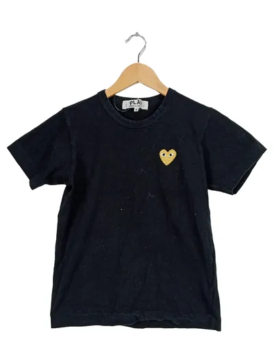 Comme des Garçons PLAY T-Shirt Damen S schwarz Gold Herz Logo Baumwolle