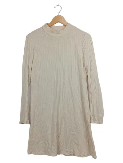 MANGO Damen Freizeitkleid Rippstrick Stehkragen Beige Gr. XL