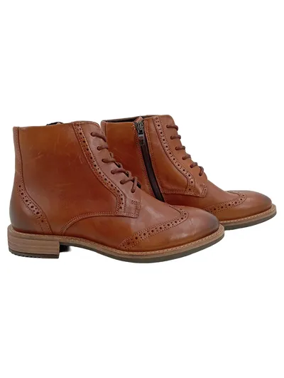 ECCO Brogue Stiefel Damen Leder Lochmuster Schnürstiefel Braun Gr. 36