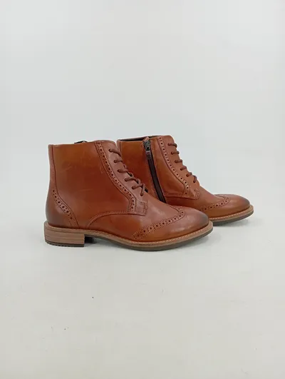 ECCO Brogue Stiefel Damen Leder Lochmuster Schnürstiefel Braun Gr. 36