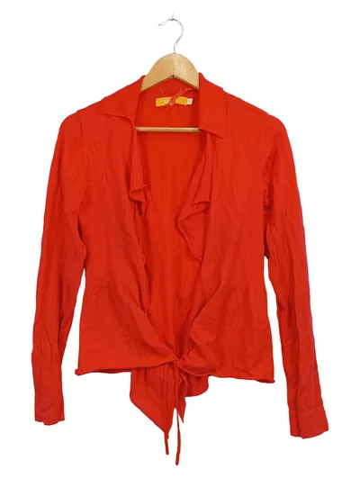 BiBA Damen Strickjacke Rot Gr. M Wickeloptik Rüschen Viskose
