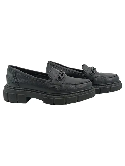 Rieker Chunky Loafer Slipper Damen Schwarz Gr. 38 Plateau Synthetik