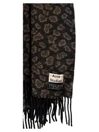ACNE STUDIOS Schal Leopardenmuster 100% Schurwolle Braun Fransen 3