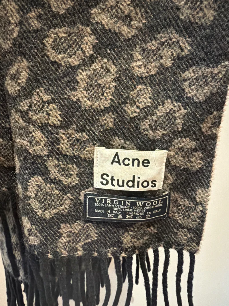 ACNE STUDIOS Schal Leopardenmuster 100% Schurwolle Braun Fransen 5