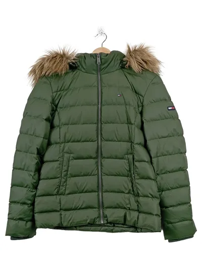 Tommy Jeans Damen Steppjacke Gr. 40/L Grün Daunenjacke Kunstpelz Kapuze