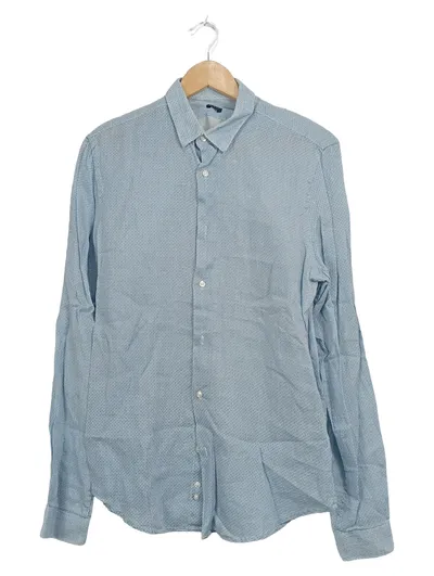 ZARA MAN Herren Business Hemd Slim Fit Gr. M Blau Leinen Geometrisch