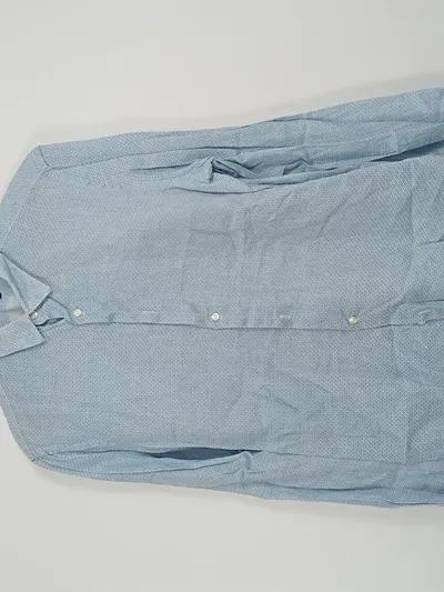 ZARA MAN Herren Business Hemd Slim Fit Gr. M Blau Leinen Geometrisch