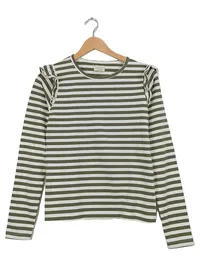 Creamie Langarmshirt Mädchen Gr. 164 Gestreift Oliv Rüschen Baumwolle Stretch 1