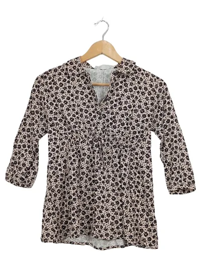 ZARA Mädchen Bluse Gr. 122 Blumenmuster Beige Schwarz Langarm