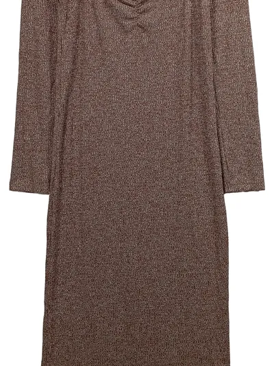 MANGO Damen Strickkleid Langarm Braun Meliert Gr. L 42 Midi