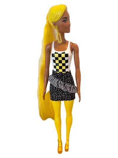 Barbie Ankleidepuppe 30cm Modisch Gelb Kunststoff Rüschen Puppe