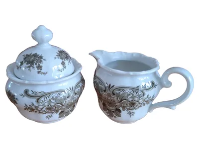 Seltmann Weiden Milch Zucker Set Barock Porzellan Weiß Blumenmuster Klassisch