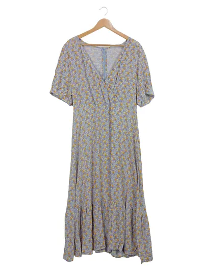 MSCH Copenhagen Damen Wickelkleid Blumenmuster Gr. 42/XL Lila Maxikleid