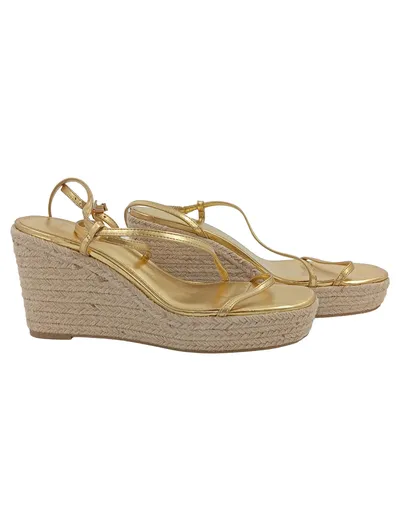 MANGO Damen Sandaletten Keilabsatz Gold Espadrilles Gr. 42