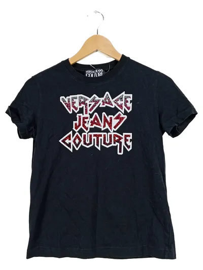 VERSACE JEANS COUTURE Damen T-Shirt Schwarz Strass Logo Gr. S